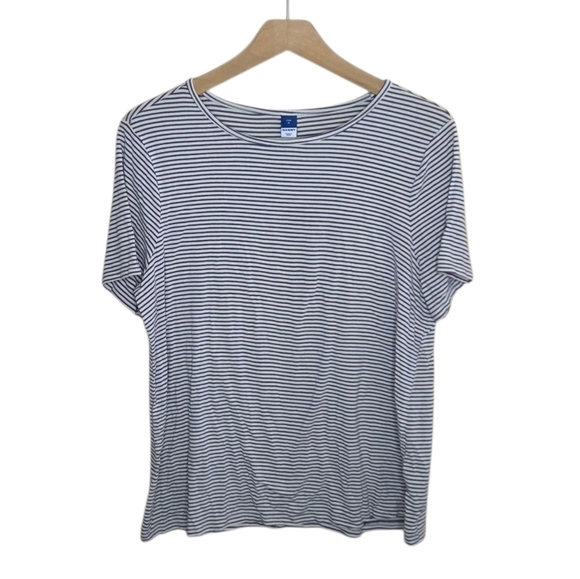 Old Navy | Luxe Short Sleeve Dark Gray & Ivory Striped Tee Size Medium - Picture 1 of 4